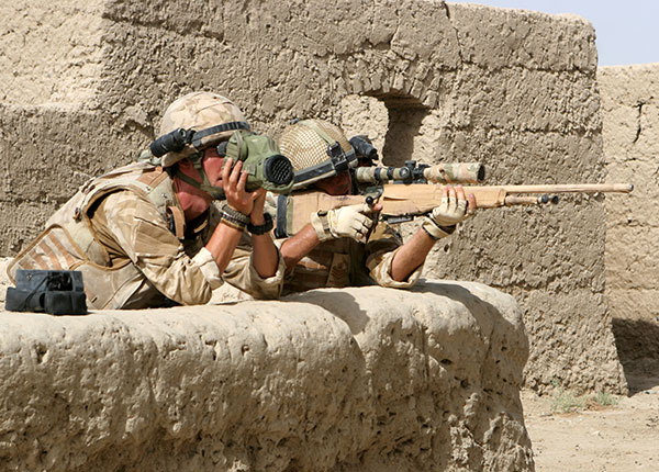 British sniper team of sniper and spotter from the Mercian Regiment pictured