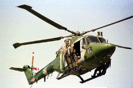 Royal Marines - Lynx Helicopter. Royal Marines Commandos preparing to abseil 