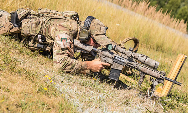 British sniper prone with L129A1 Sharpshooter