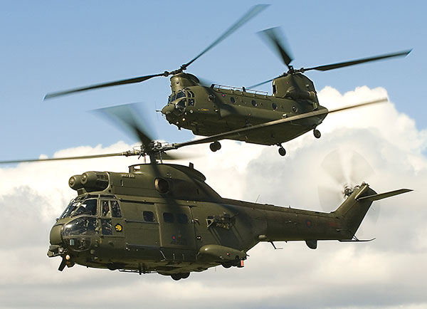 puma and chinook helicopter