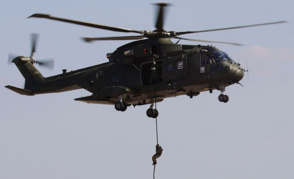 Merlin helicopter with fast-roper