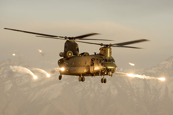 Chinook firing flares