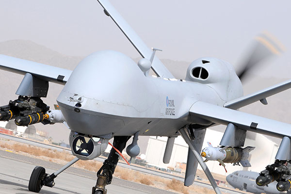 MQ-9 Reaper drone armed with bombs and missiles