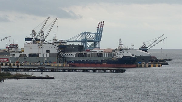 Mv Ocean Trader being modified.